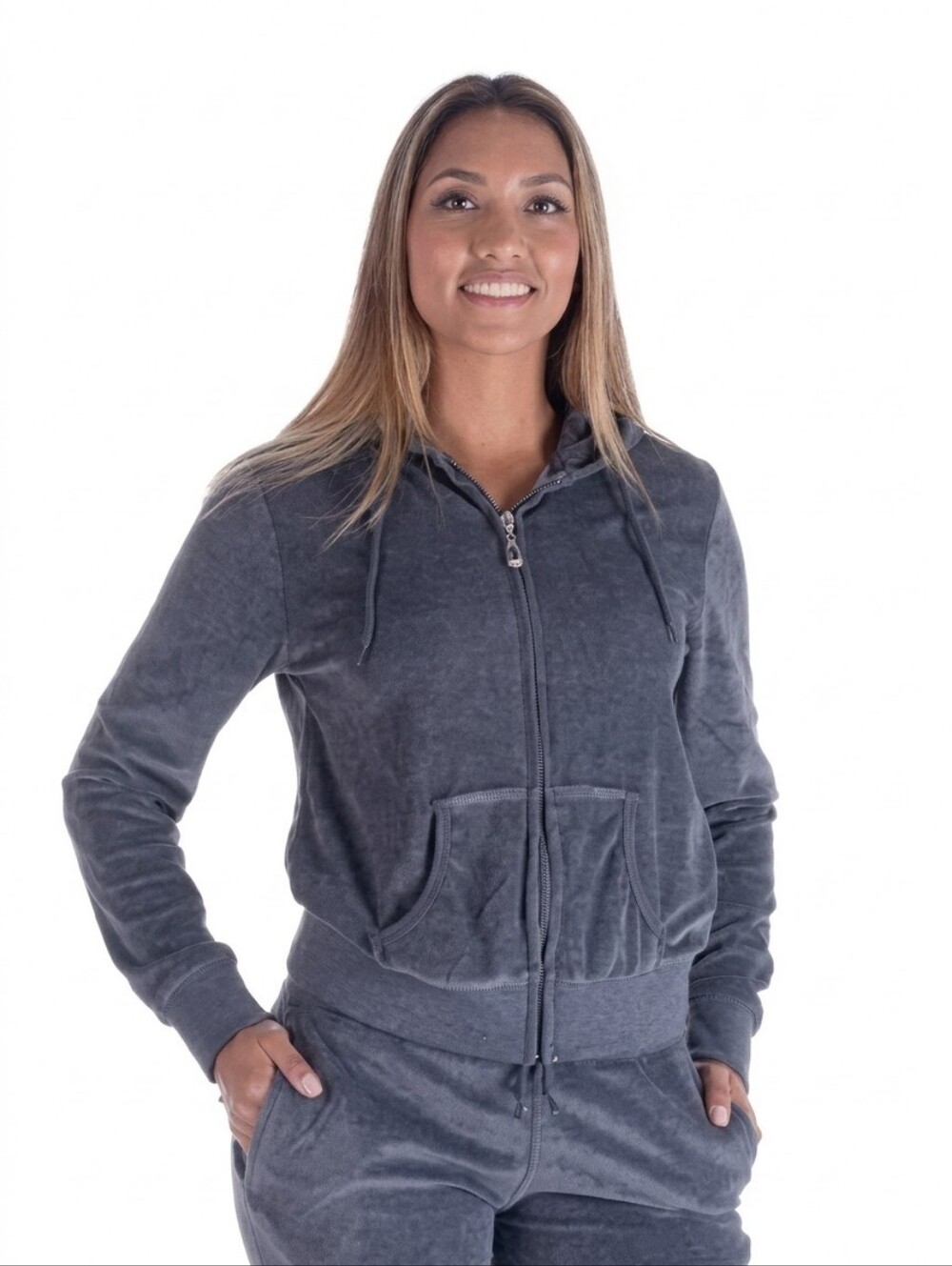 LeeHanton Velour Zip-Up Hoodie in Dark Grey Size Sm NWT